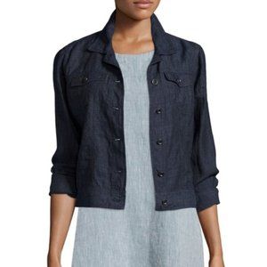 Eileen Fisher Linen Denim Button Down Jacket EUC
